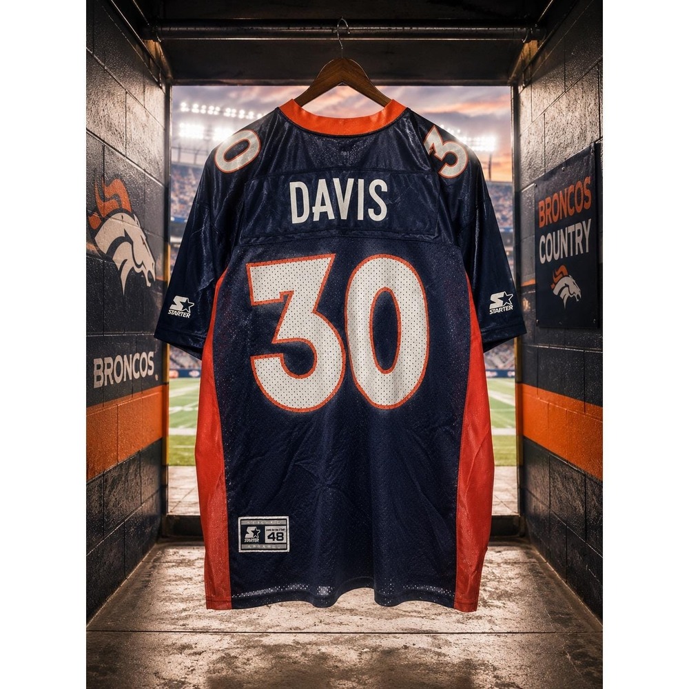 Vintage Starter Denver Broncos Terrell Davis 30 Jersey Navy Blue Mens 48 L